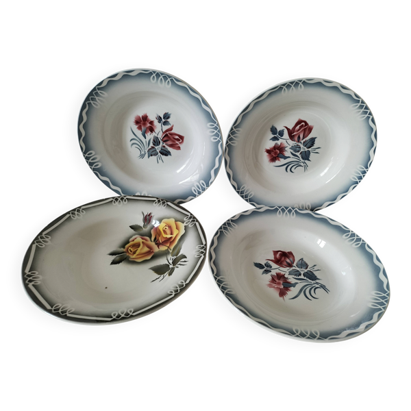 4 assiettes creuses Digoin Sarreguemines – modèles Marinette & Adèle
