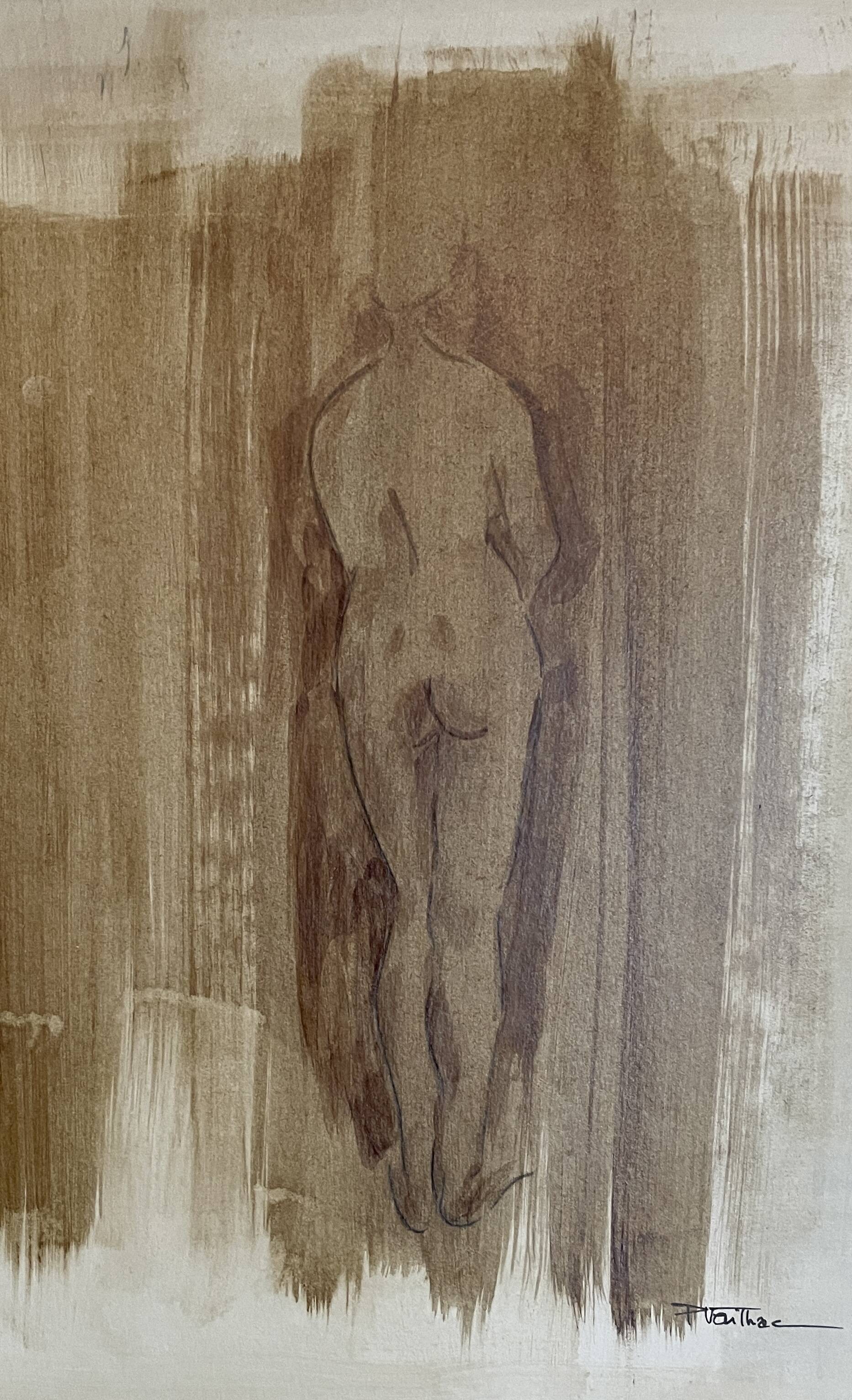 Signed painting monochrome watercolor female nude “back study”