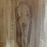 Tableau signé aquarelle monochrome nu féminin « étude de dos »