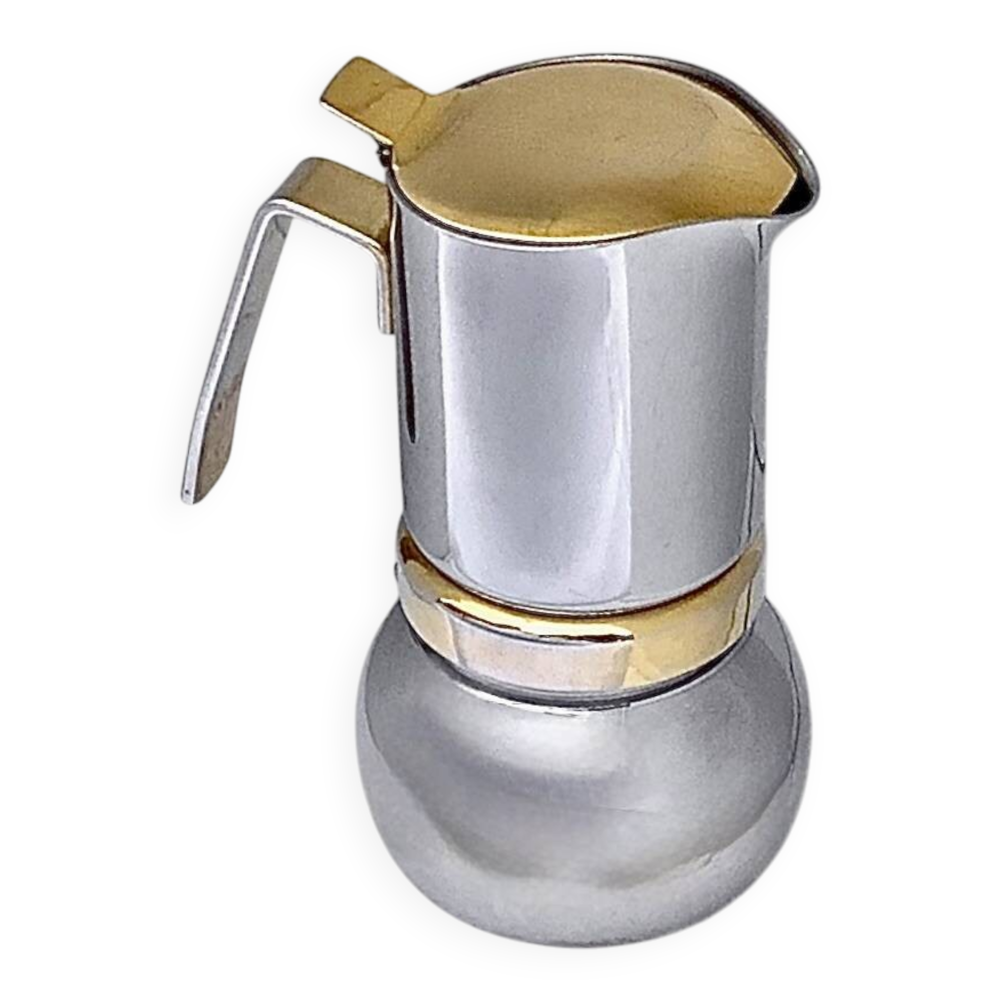 Antique Italian Stella coffee maker – size 2 – stainless steel and gold metal