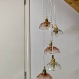 5-light waterfall pendant light with vintage pink and transparent glass shades