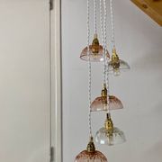 5-light waterfall pendant light with vintage pink and transparent glass shades