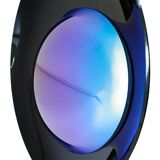 Modern Sculptural Concave Black and Blue Handmade Glass French Mirror