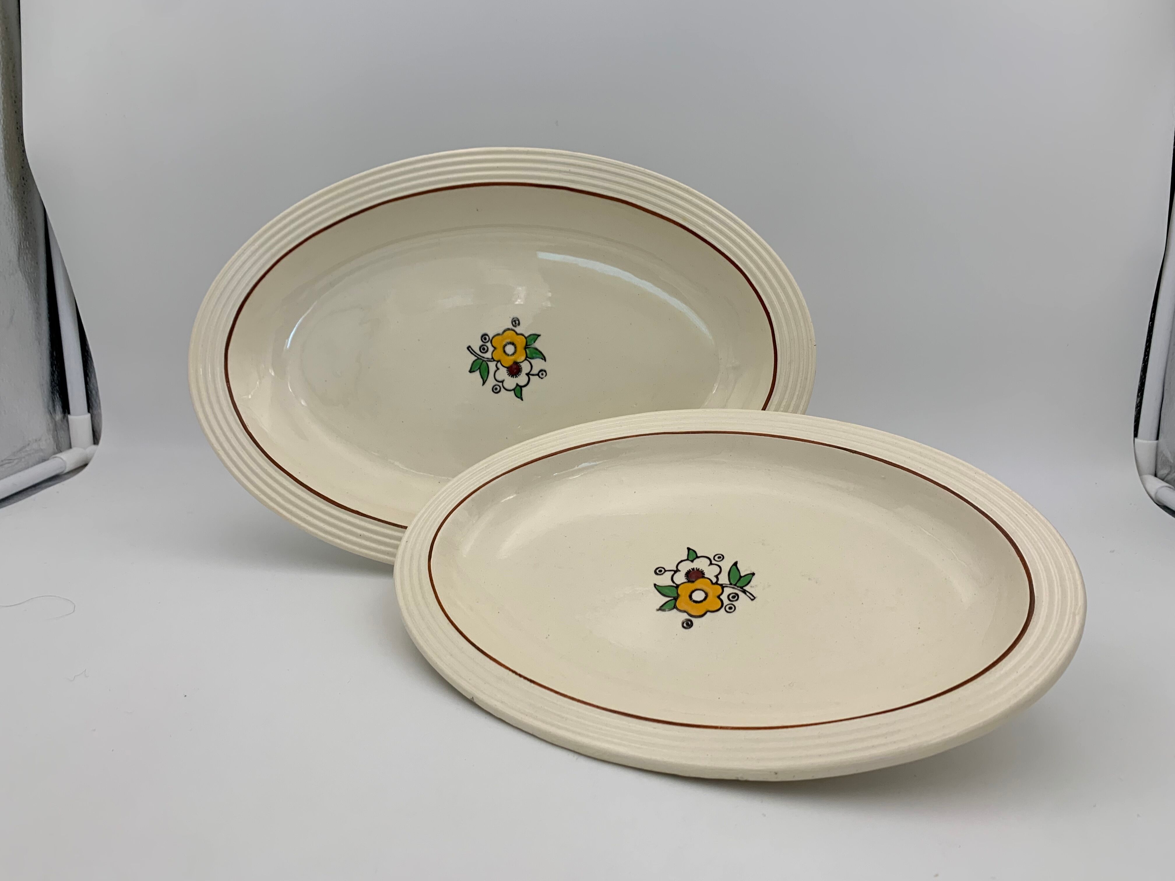 Two large oval art deco dishes in Longwy earthenware - 1930s