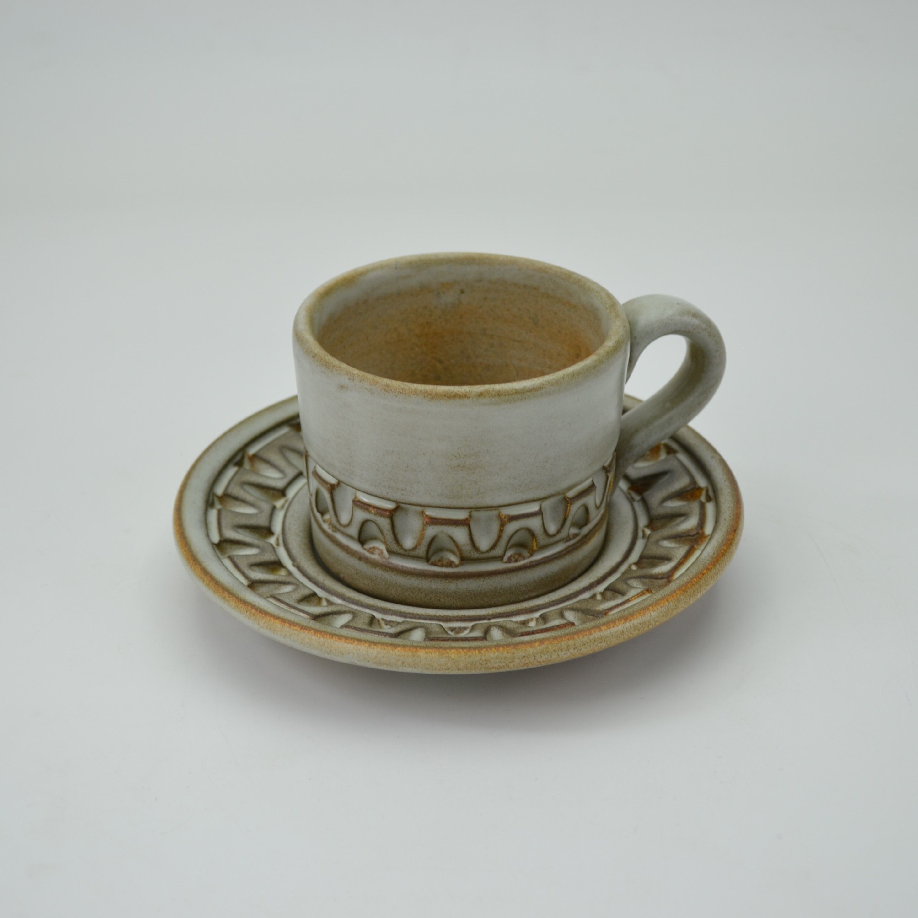 Ceramic coffee set with champlevé décor by Huguette Bessone