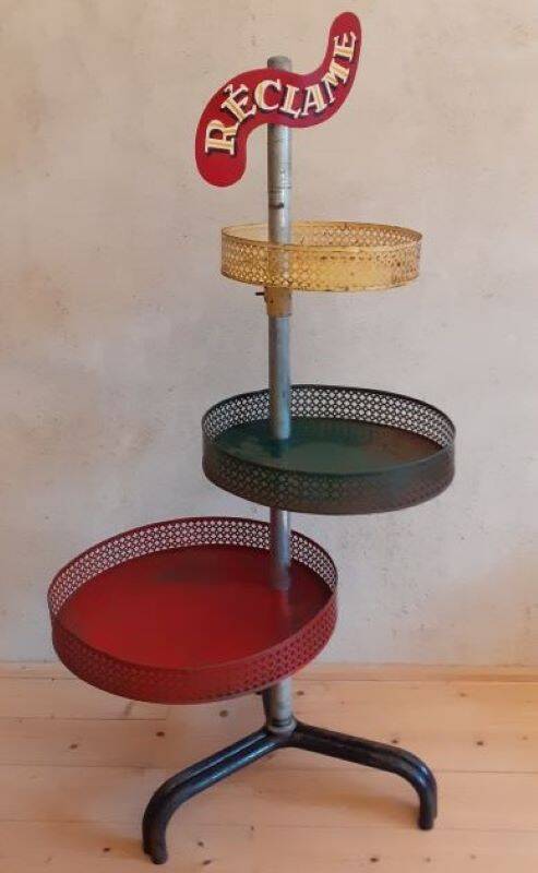 Grocery store display 1950 1960 Paris France perforated sheet metal rigitulle