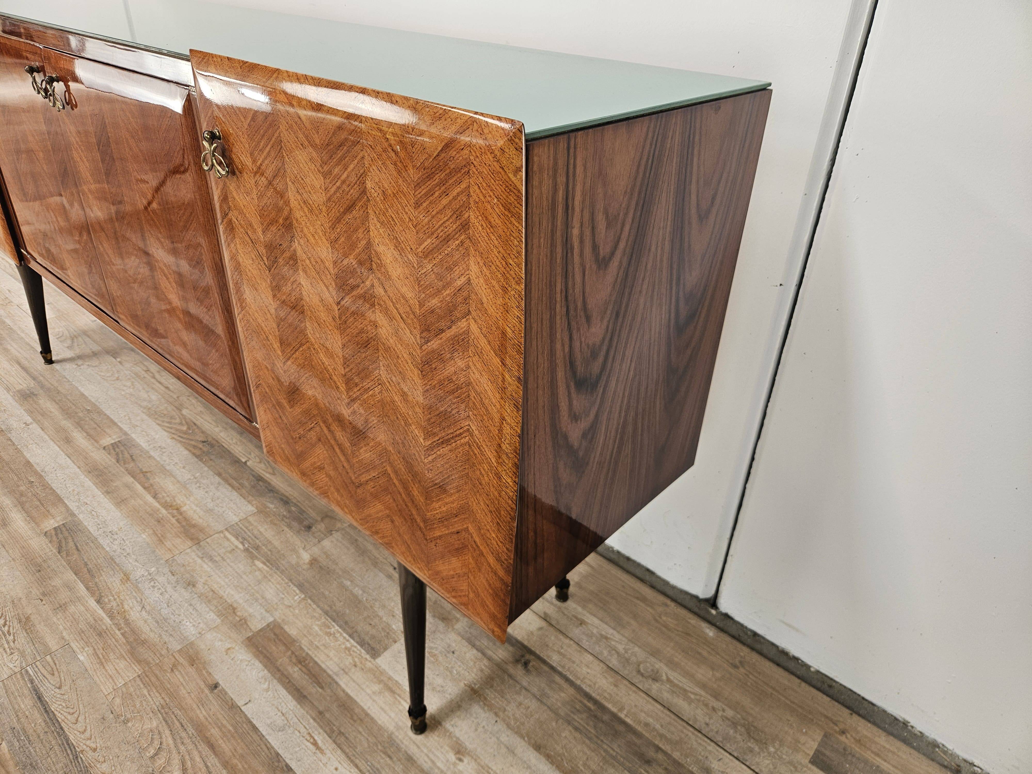 Enfilade en acajou avec plateau en verre