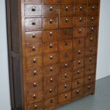 Large dutch oak apothecary cabinet / barber cabinet with enamel shields, 1900s