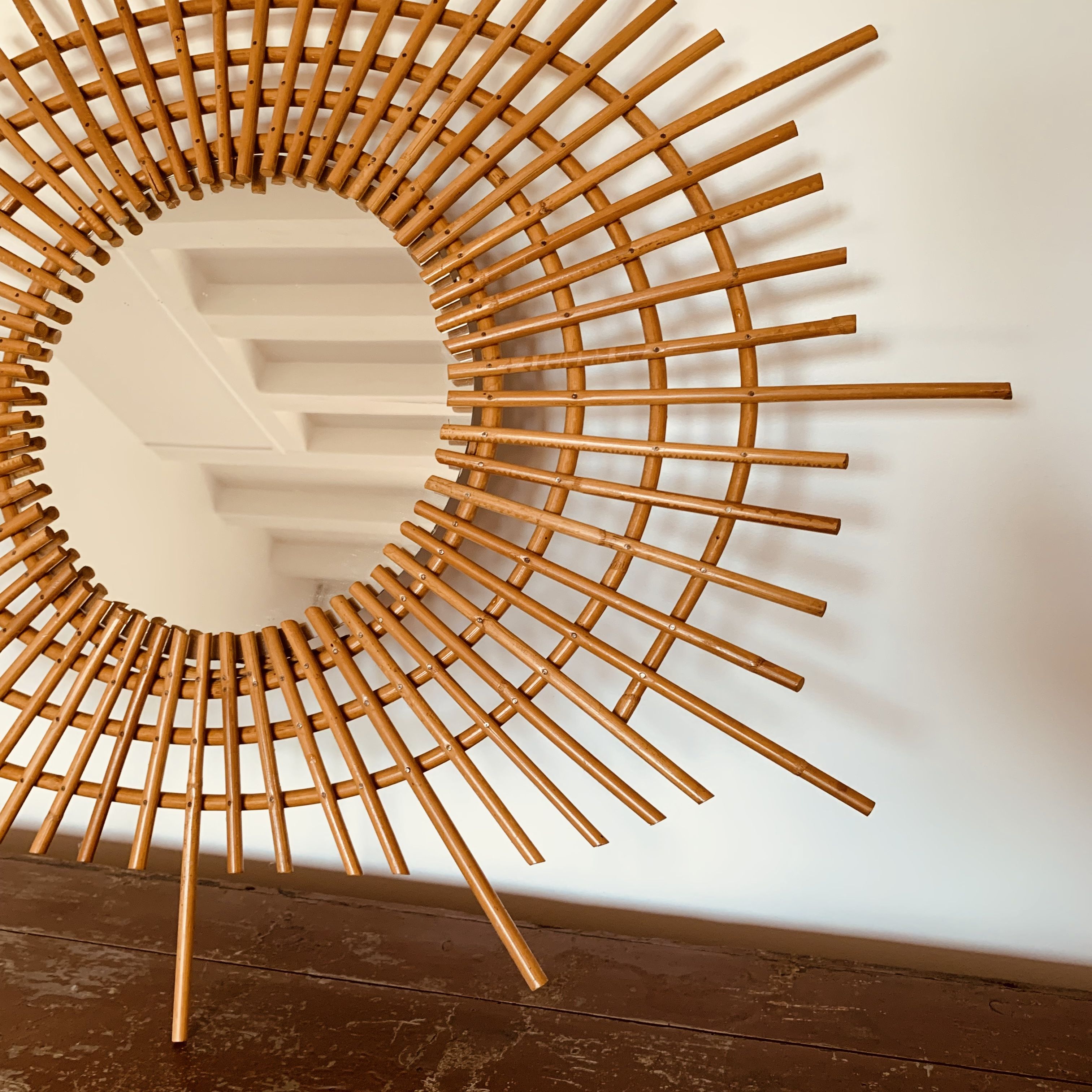 Vintage rattan sun mirror from the 60s, 73x92 cm