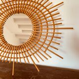 Vintage rattan sun mirror from the 60s, 73x92 cm