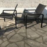Pair of leather and metal chairs 70s