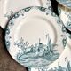 6 assiettes plates n°2 Salins en terre de fer, service "Delft"