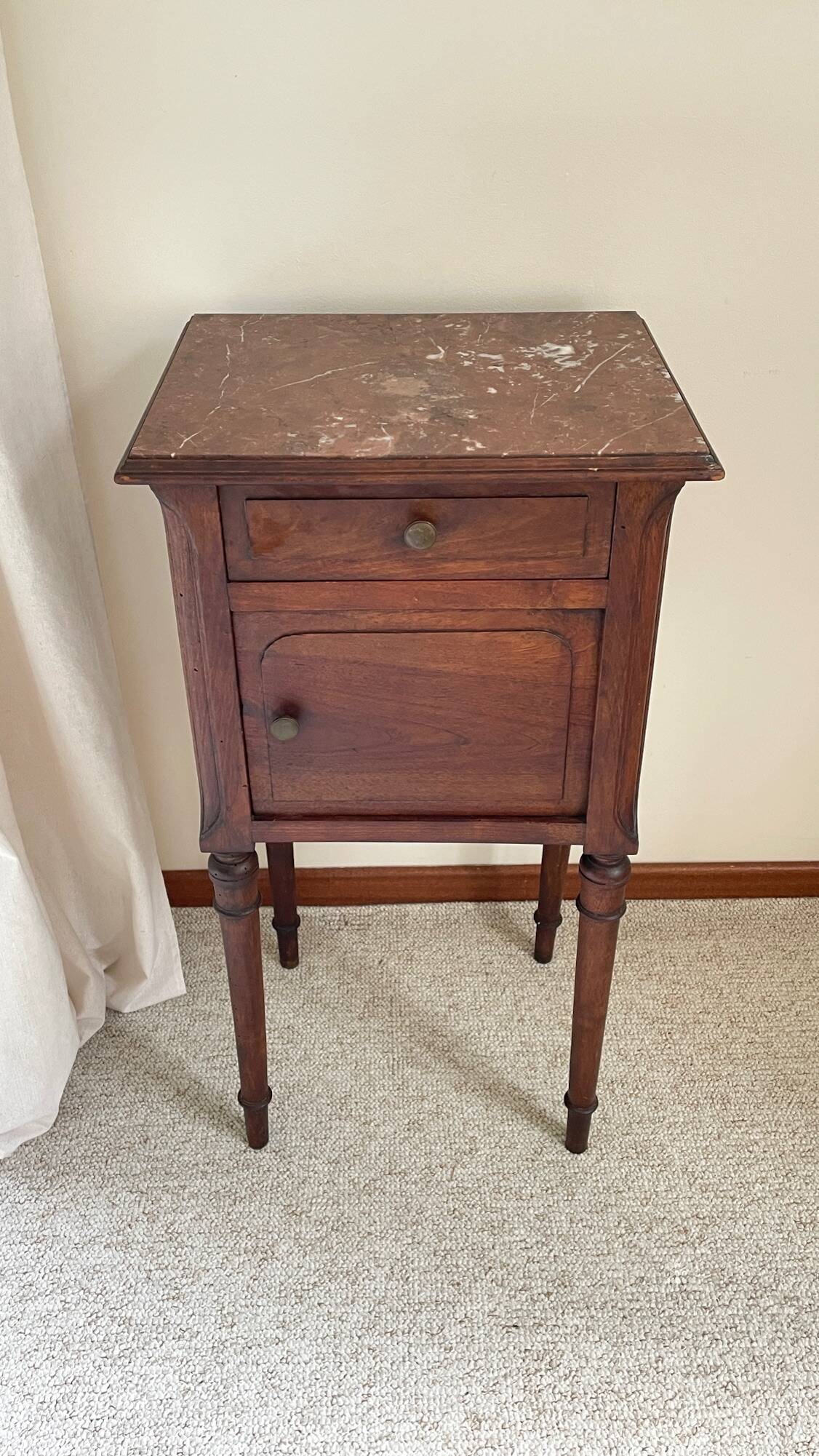 Antique bedside table in wood and marble