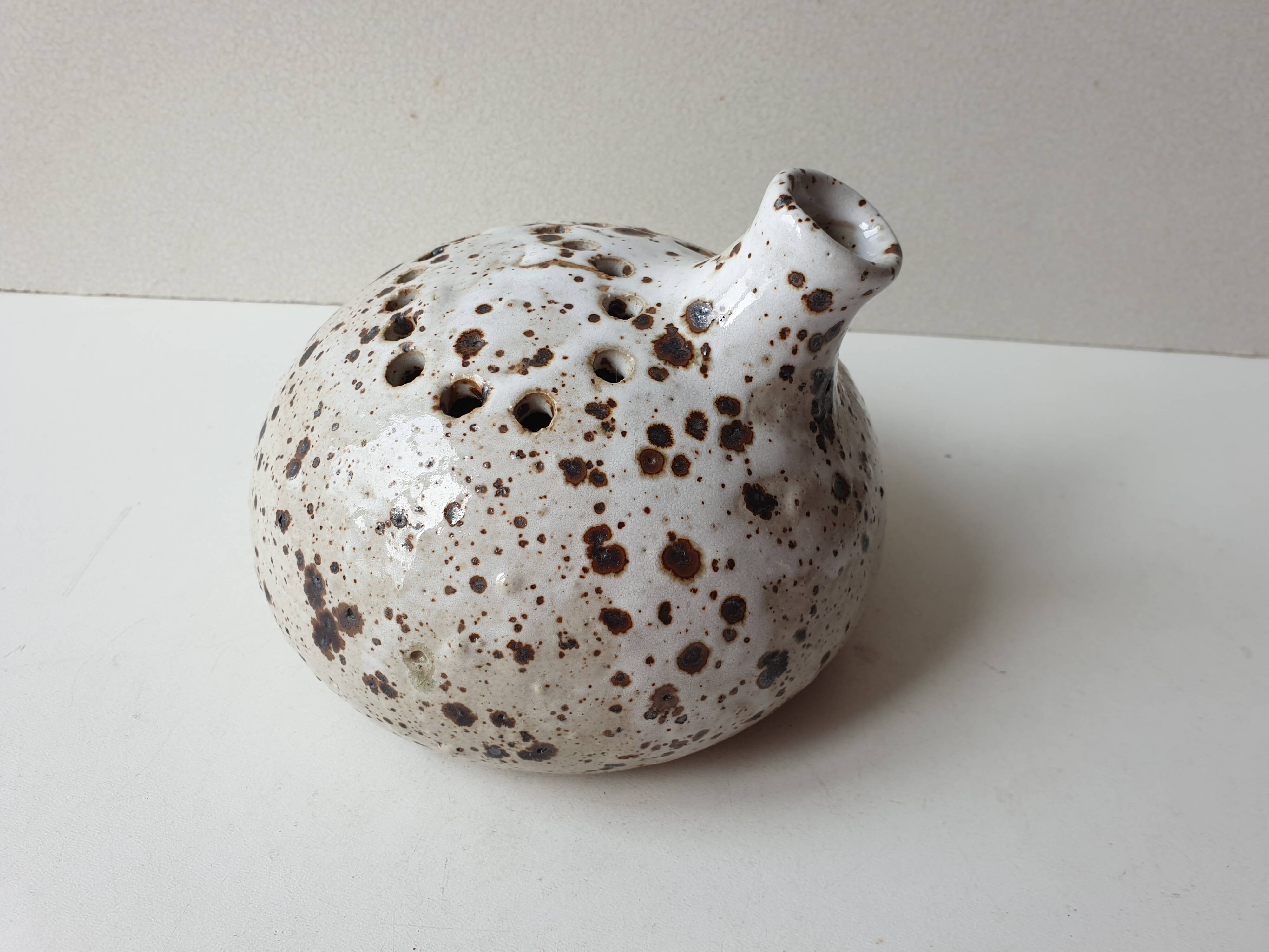 Flower vase in pyrite ceramic stoneware signed Alain Prudhomme