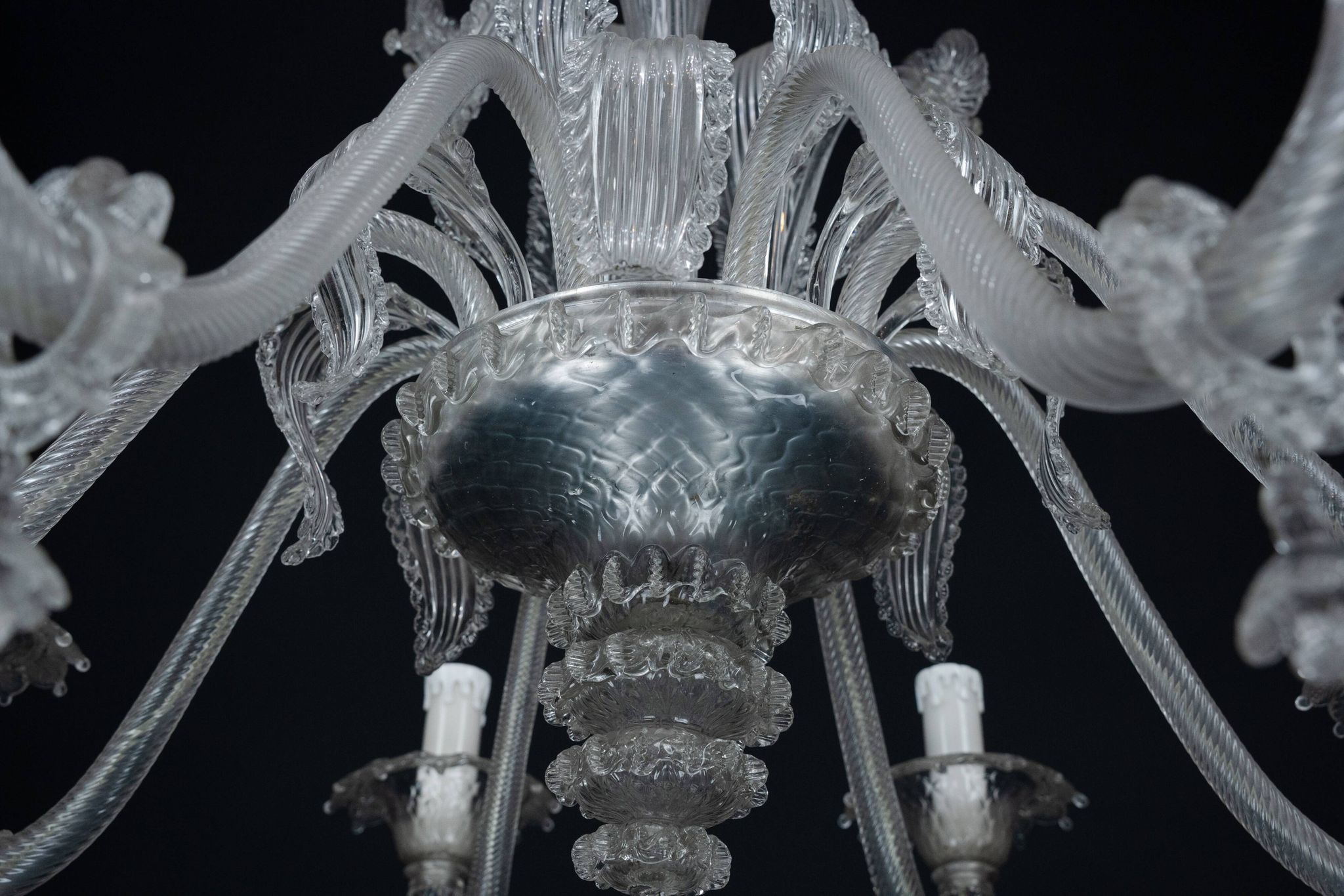 1940s Vintage Murano Clear Glass Chandelier, Classic Italian Art Glass