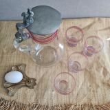 Blowing glass decanter with tin lid decorated with a rooster