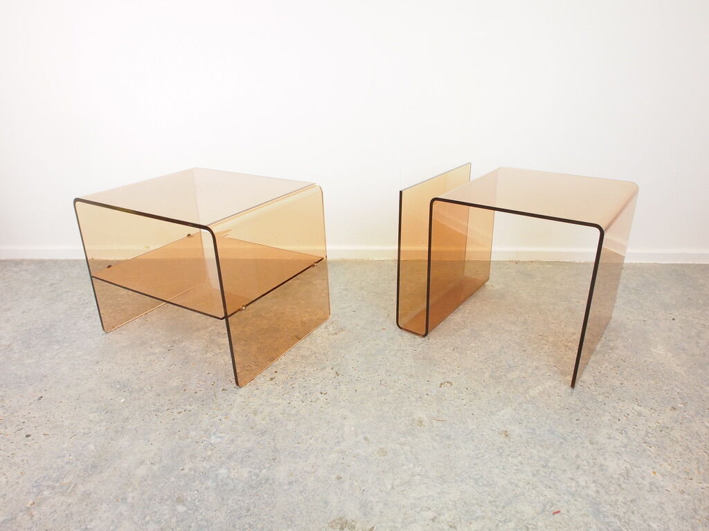 Pair of vintage smoked lucite perspex side tables