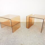 Pair of vintage smoked lucite perspex side tables