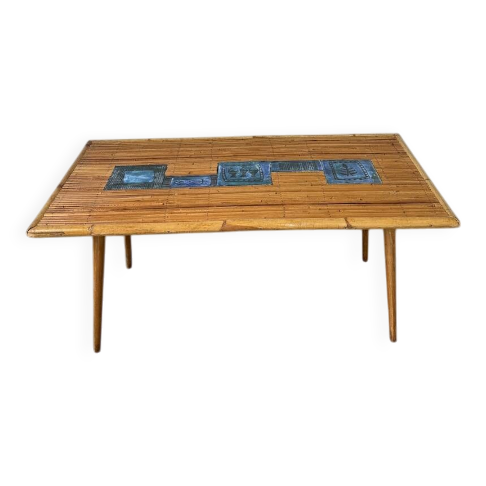 Rattan and ceramic coffee table, 60s