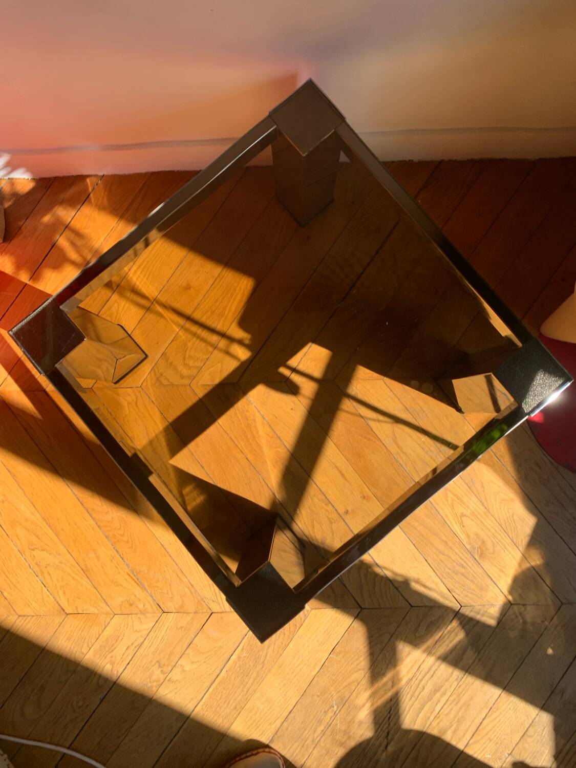 Chromed metal and smoked glass coffee table, 1980s.