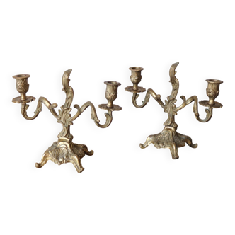 Pair of bronze rocaille candlesticks