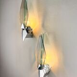 Pair of Veca sconces, Murano blue cut glass & black lucite, Italy, circa 1970s
