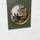 Unusual round wall mirror, 60 cm, teak edge on a green rectangular board, 1960s