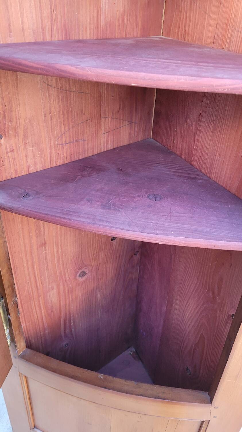 Corner glazed corner cabinet in old cherry wood 1900s