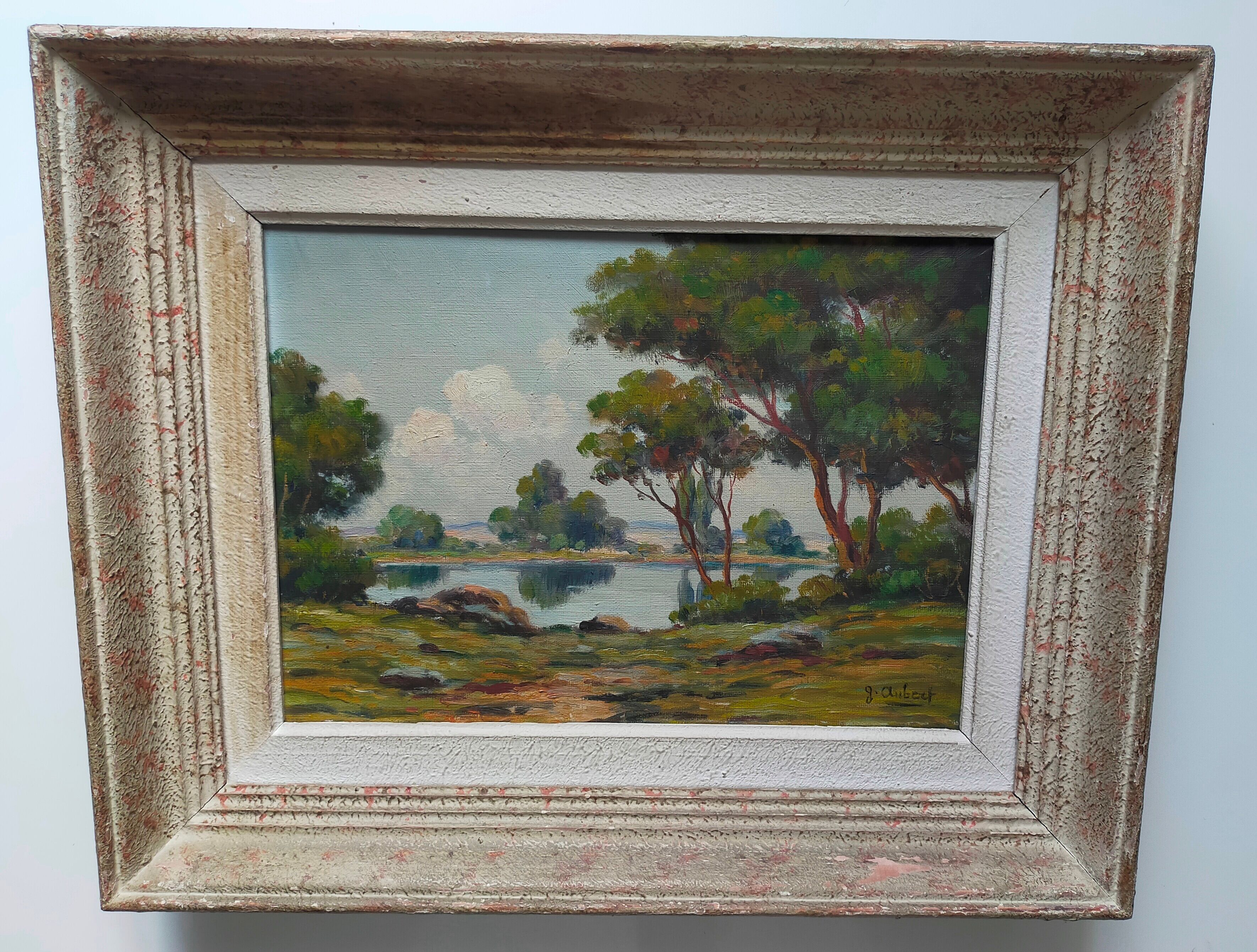Oil on canvas signed Gaston Aubert Landscape of the countryside