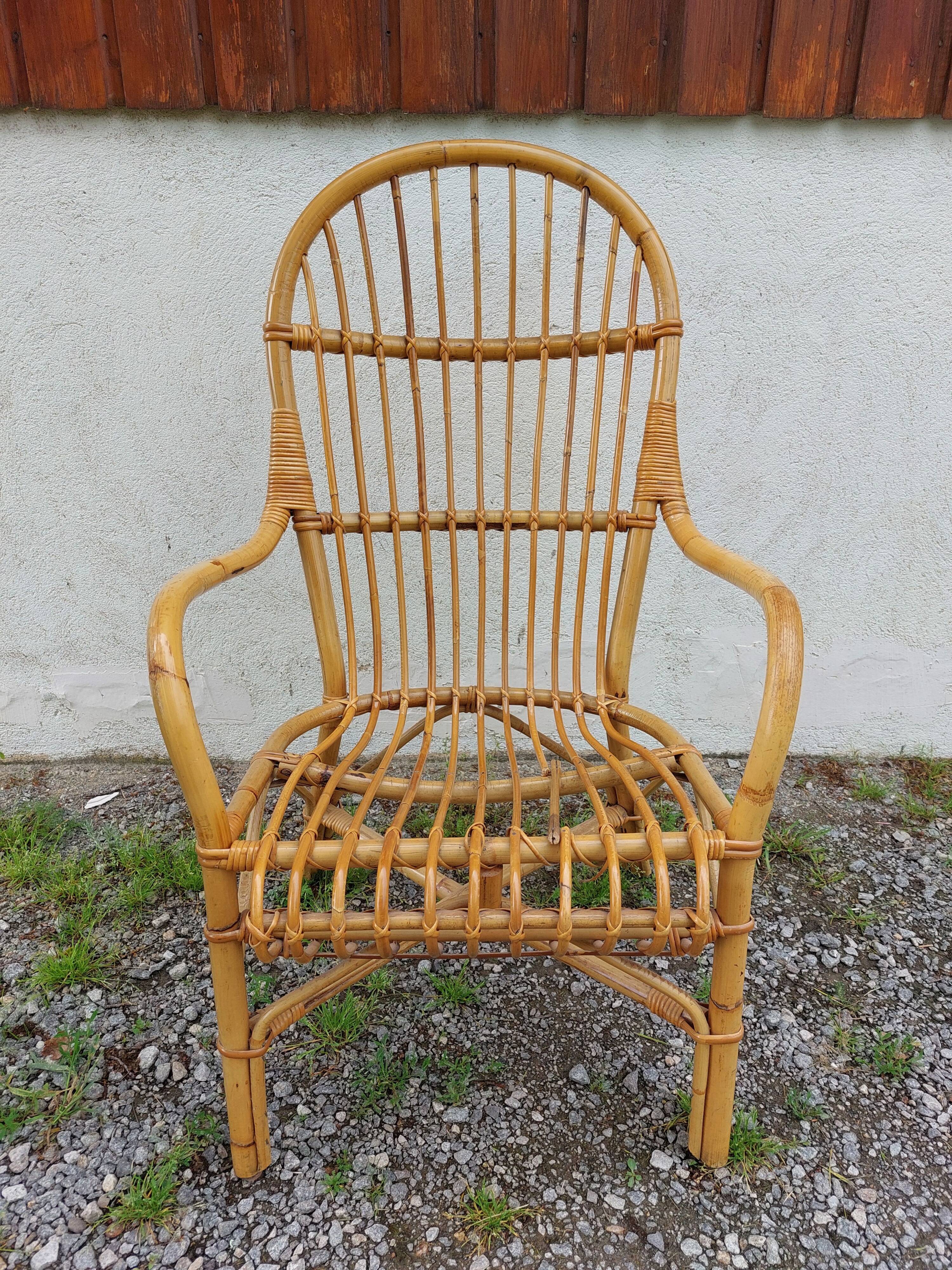 wicker armchair, bamboo wood