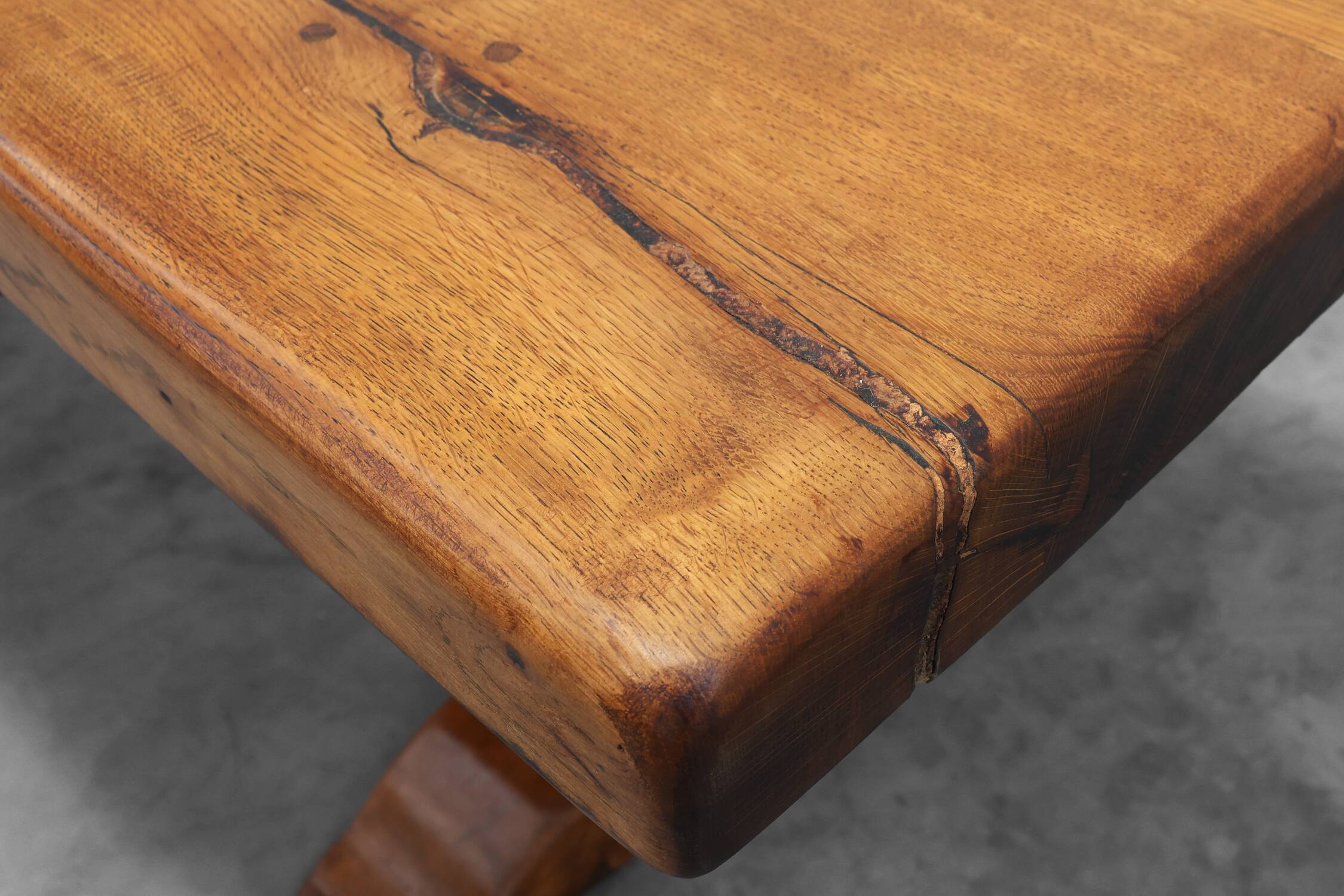 Rustic 20th century solid oak dinner table, France