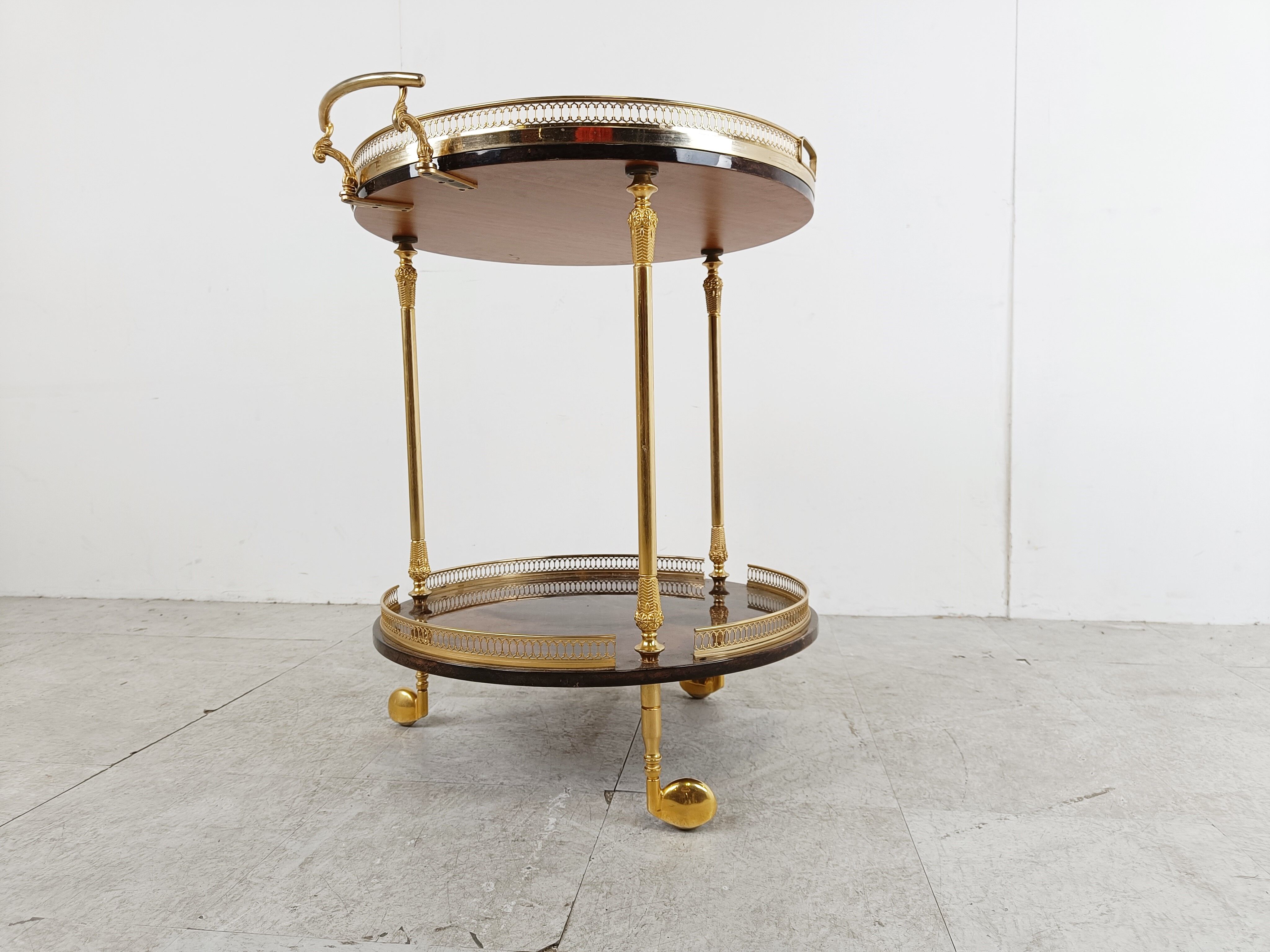 Italian goatskin and parchment serving bar cart