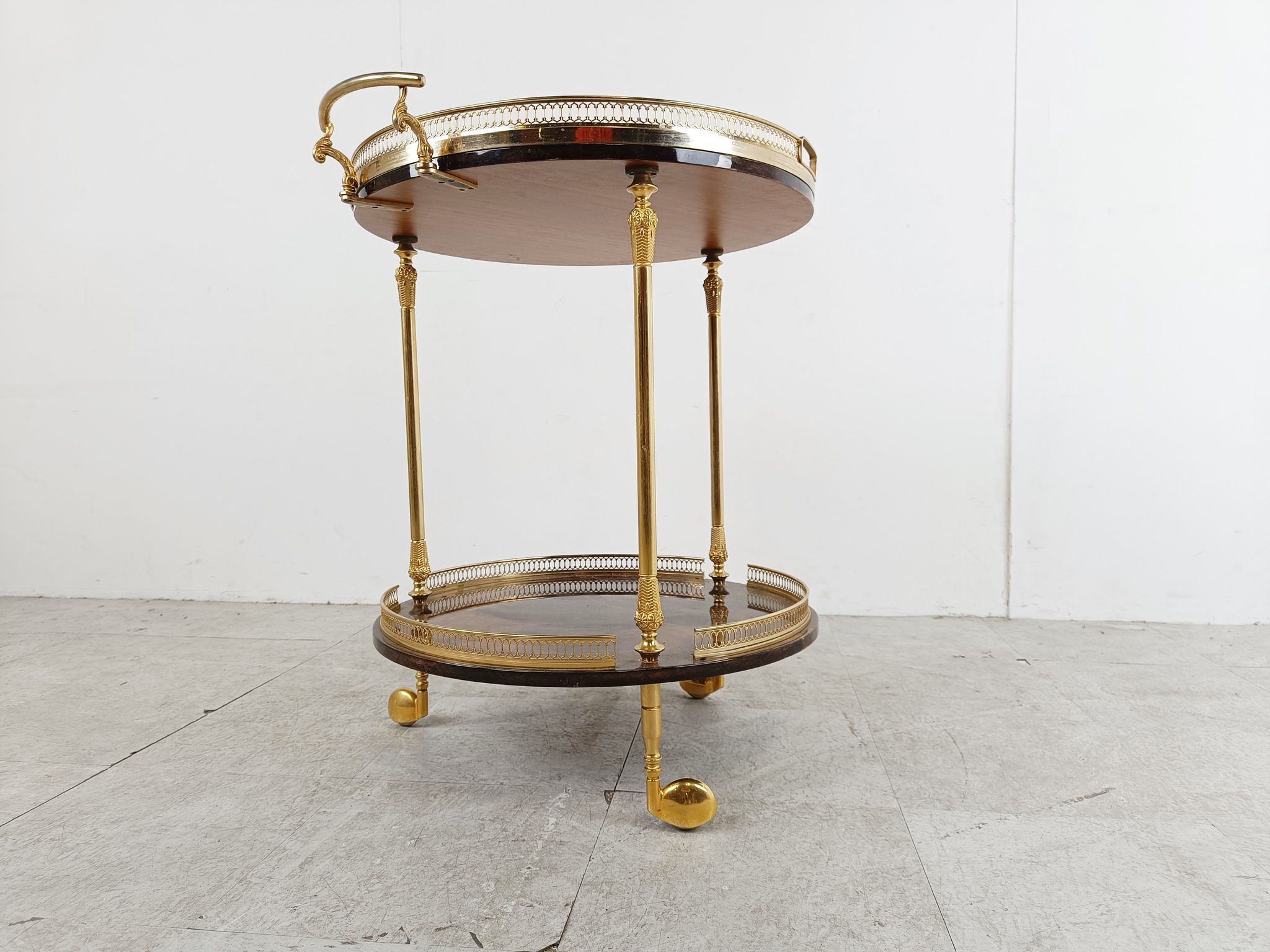 Italian goatskin and parchment serving bar cart
