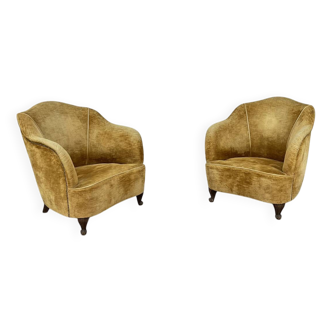 Pair of yellow velvet armchairs from the 1970s