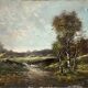 Table pendant of HST "Barbizon Landscape" signed (?) for restoration.