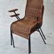 Pair of Swiss stackable rattan and iron dining elbow chairs, G Legler 1960s