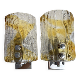 Duo of two-tone Murano Mazzega wall lights 1970