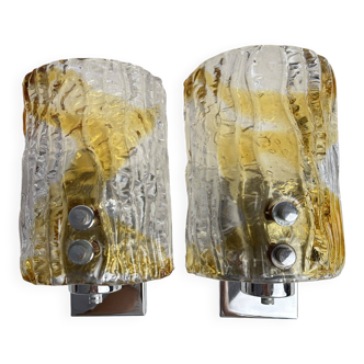 Duo of two-tone Murano Mazzega wall lights 1970