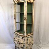 Venetian-style showcase chest of drawers in lacquered wood with flower painted decoration