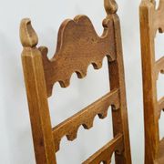 Set of 6 vintage solid oak high-back dining chairs – rustic European / Spanish revival