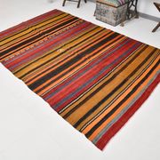 6x9 Green Orange Striped Turkish Vintage Kilim Rug 174x272Cm SK 2311