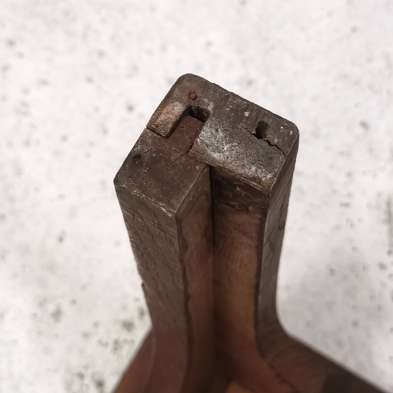 Brutalist old solid oak stool