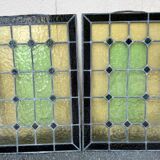 Pair of stained glass windows with geometric patterns late nineteenth century