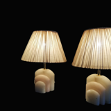 Pair of Art Deco marble alabaster pleated shade table lamps vintage