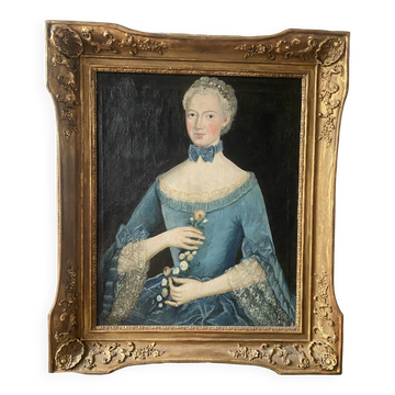 Tableau louis xv huile sur toile cadre a la feuille d'or