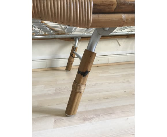 Bed bench into rattan vintage 1960