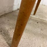 Chaise vintage : bois et cuir skai noir