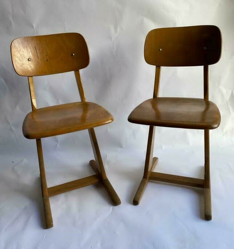 Suite of 6 chairs foot compass 1960 beautiful blond patina