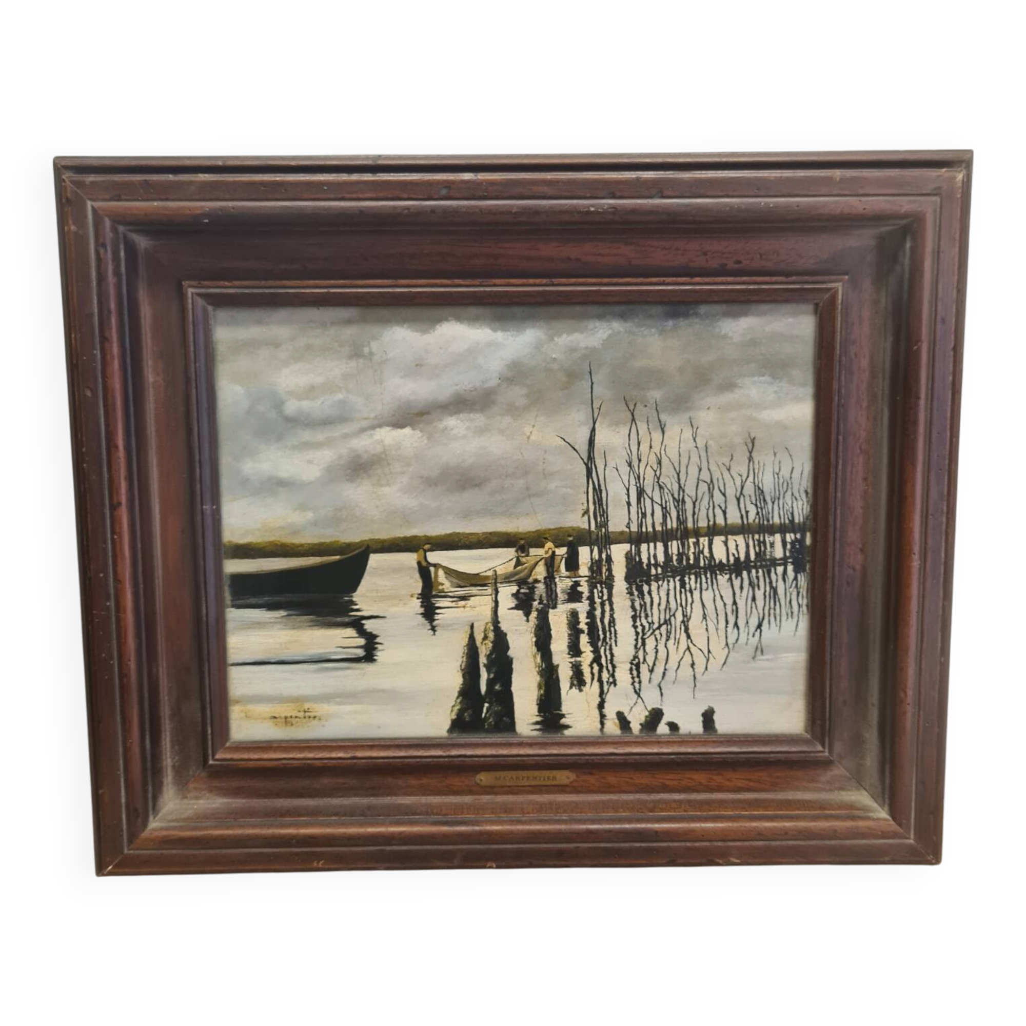 Landscape painting with a wooden frame