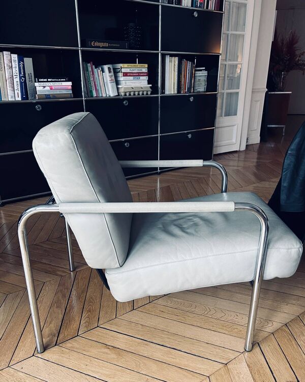 Fauteuil cuir Zanotta gris